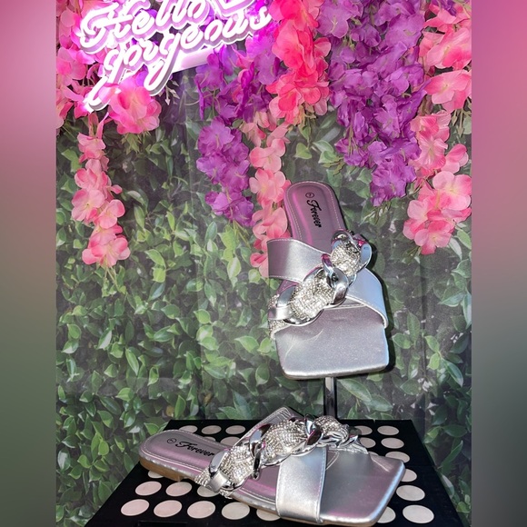 Silver Rhinestone Chain Sandals - Picture 2 of 2